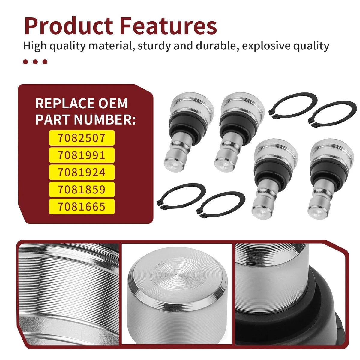 Set of 4 Upper Lower Ball Joints 7082507 for Polaris RZR 900 1000 (2015–2021)