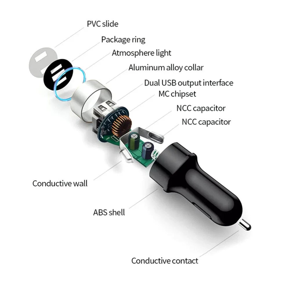 Dual USB Car Charger with LED Display for Universal Vehicles (2010–2023)