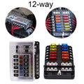 12-Way Blade Fuse Box Holder with LED Indicator for Car Boat (12V 32V)