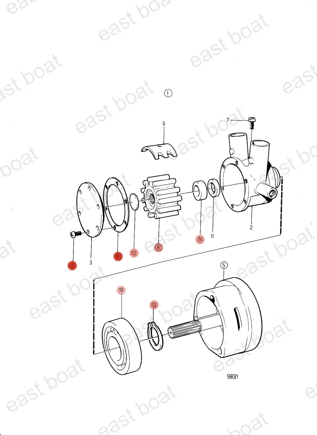 Sea Water Pump Repair Kit for Volvo Penta BB225 BB231 BB260 BB261 BB740 (N/A)