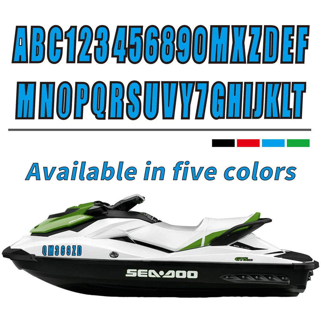Set of 4 Solid Blue Numbers and Letters Decal Kits 3" for Boats & PWCs