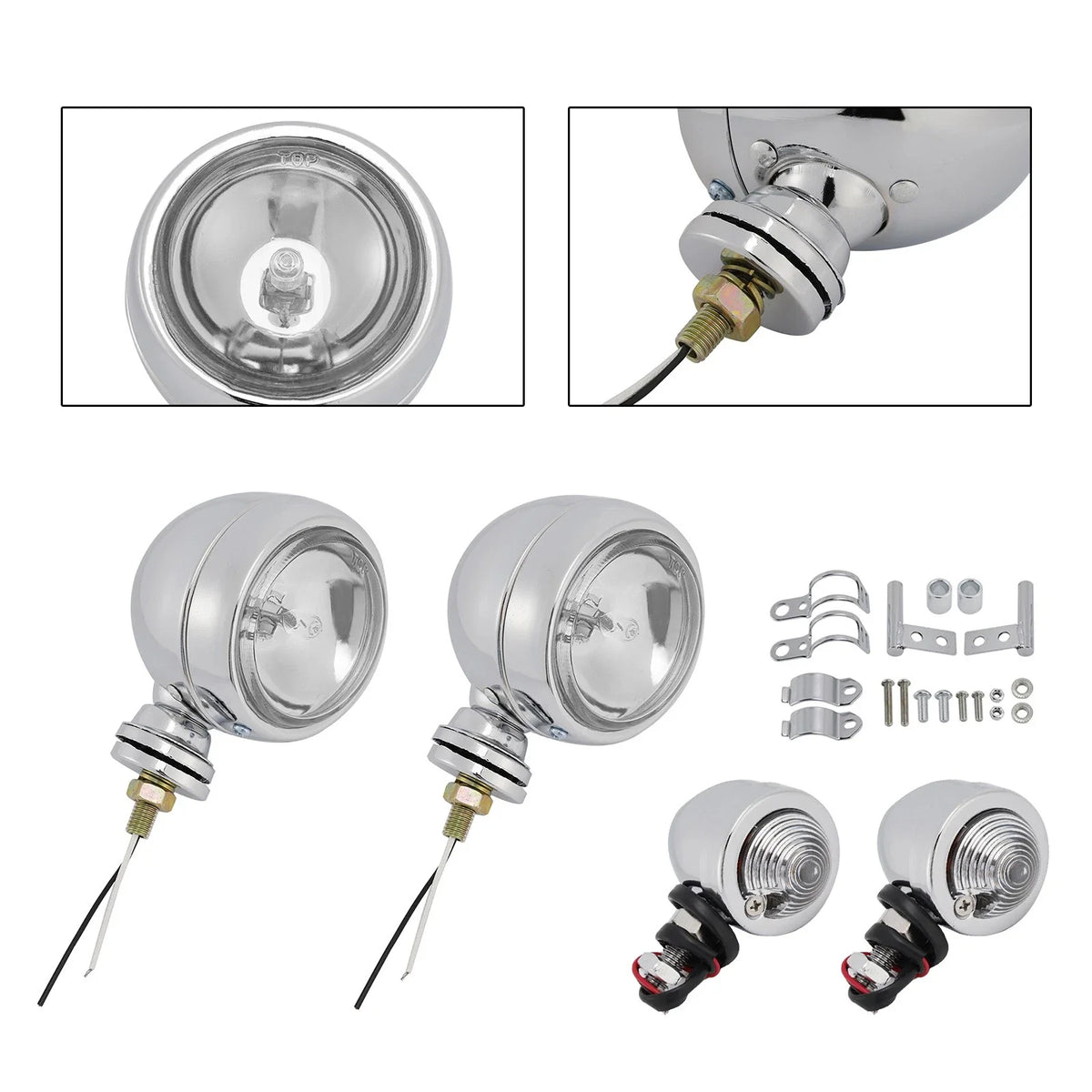 D19 Motorcycle Spotlight Headlight Fog Beam Chrome for Motorcycle Scooter
