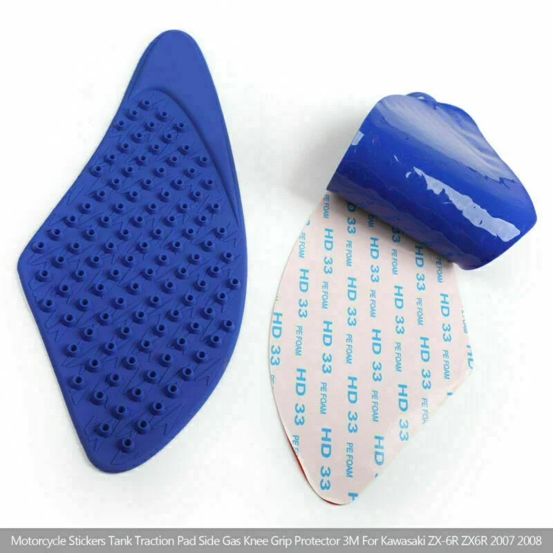 Blue Tank Traction Gas Pad Knee Fuel Side Grips for Kawasaki ZX-6R (2007–2008)