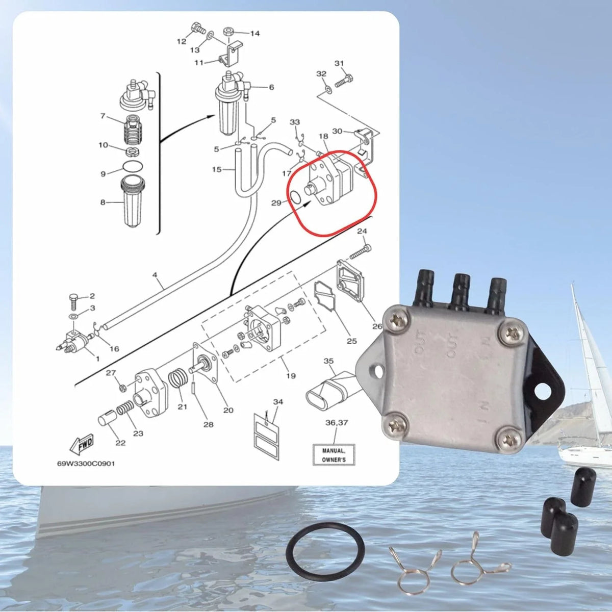 Fuel Pump for Yamaha Mercury Mariner Outboard F25-F60 HP (4 Stroke 826398A3)
