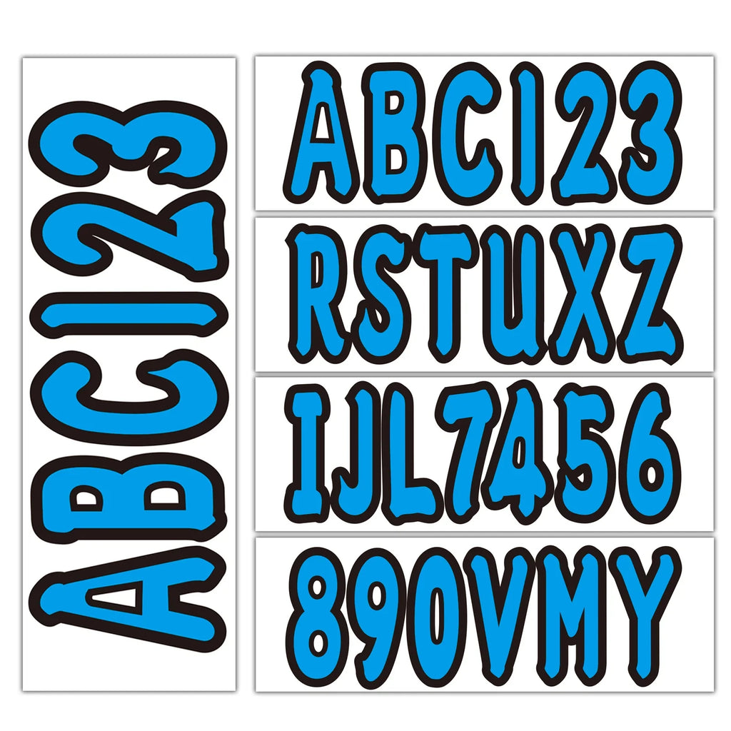 Set of 4 Marine Blue Number and Letter Stickers for Boat & Personal Watercraft