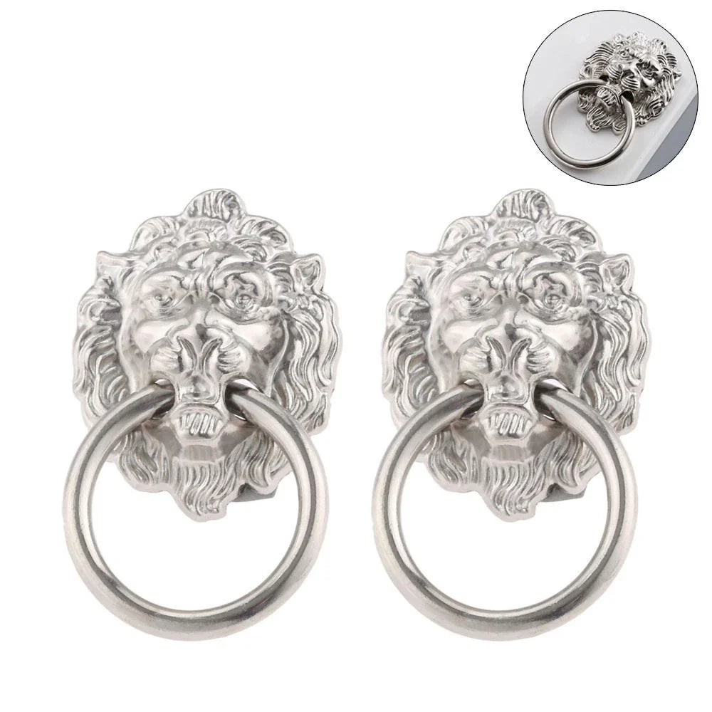 2X Zinc Alloy Lion Head Pull Handle Ring Knob for Cabinet Drawer