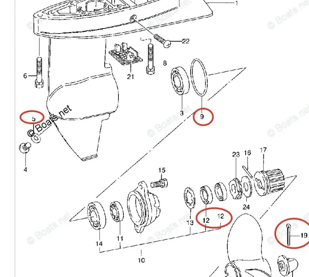 Lower Unit Oil Seal Kit for Suzuki Marine 4/5HP (09282-12008, 09282-12003, 09280-49002)