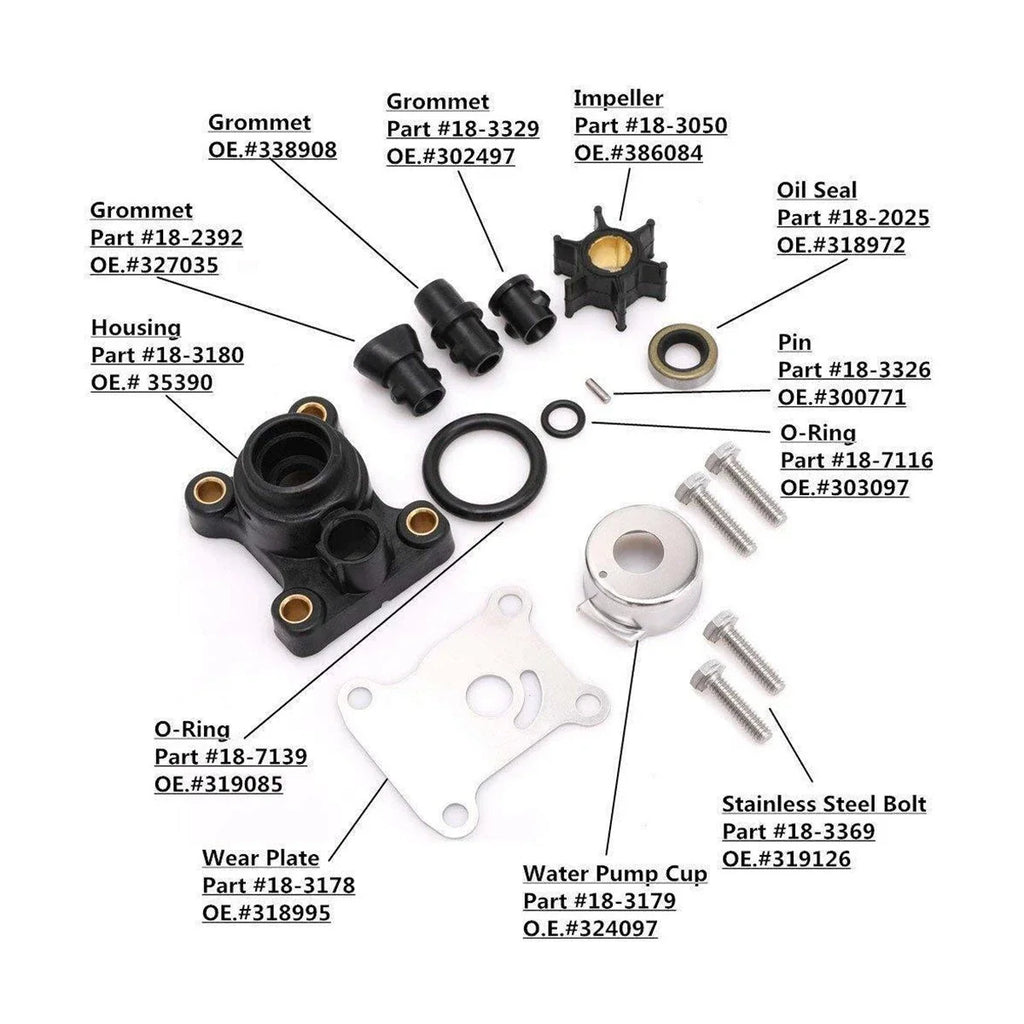 Impeller Water Pump Repair Kit for Johnson/Evinrude (9.9hp & 15hp) 394711