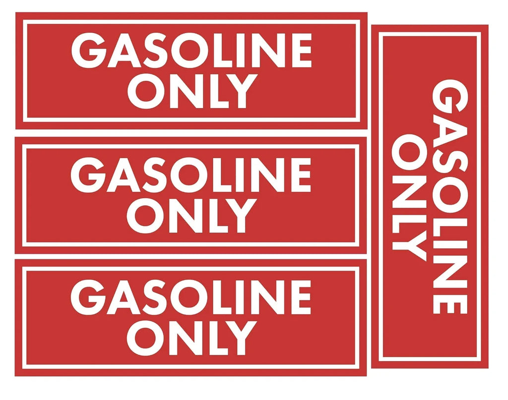 Set of 4 Gasoline Only Fuel Caution Warning Decals for Universal Use