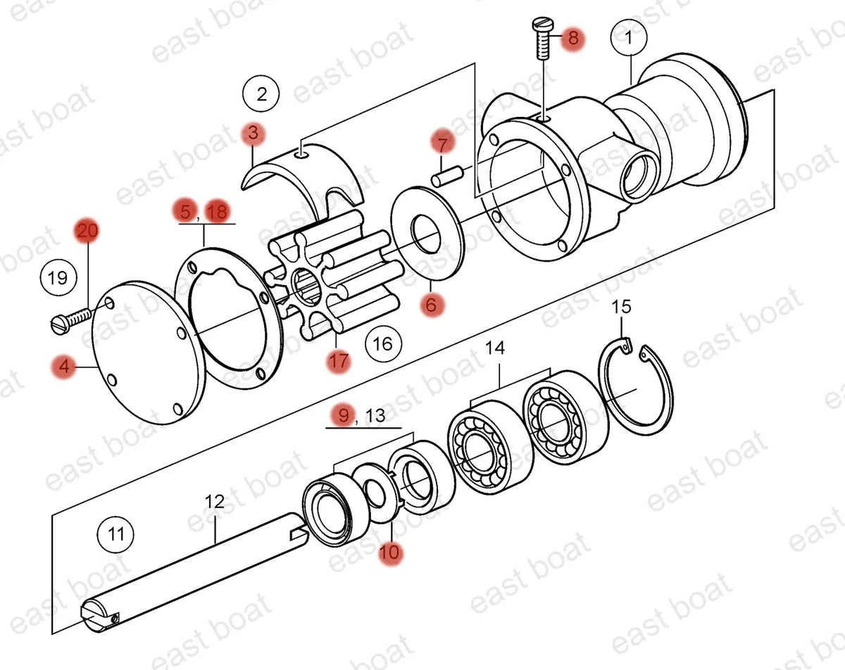 Water Pump Repair Kit for Volvo Penta MD17 MD17C MD17D (21951368)