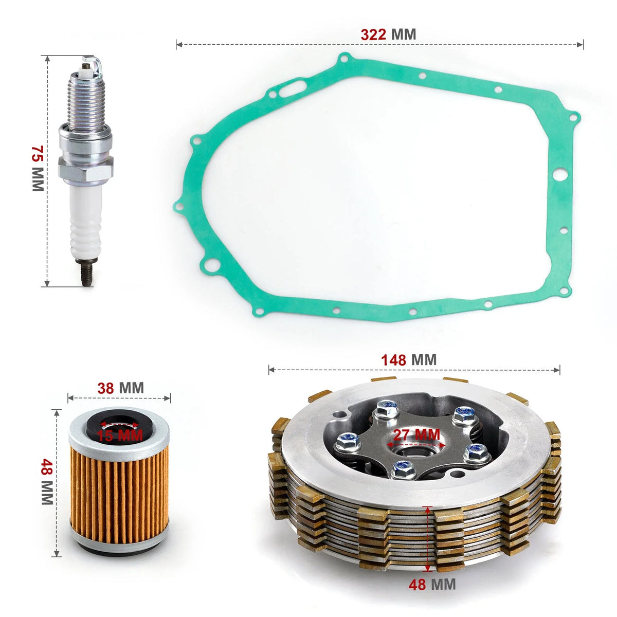 Clutch Assembly Kit w/ Gasket for Yamaha YFM350 Raptor 350 (2004–2013)