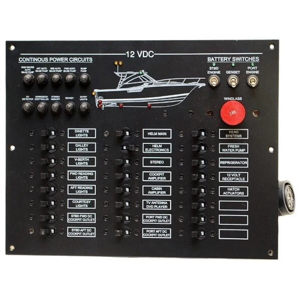 Wellcraft Boat Deluxe Breaker Panel 025-4040 - 12VDC 14 1/2 Inch Black