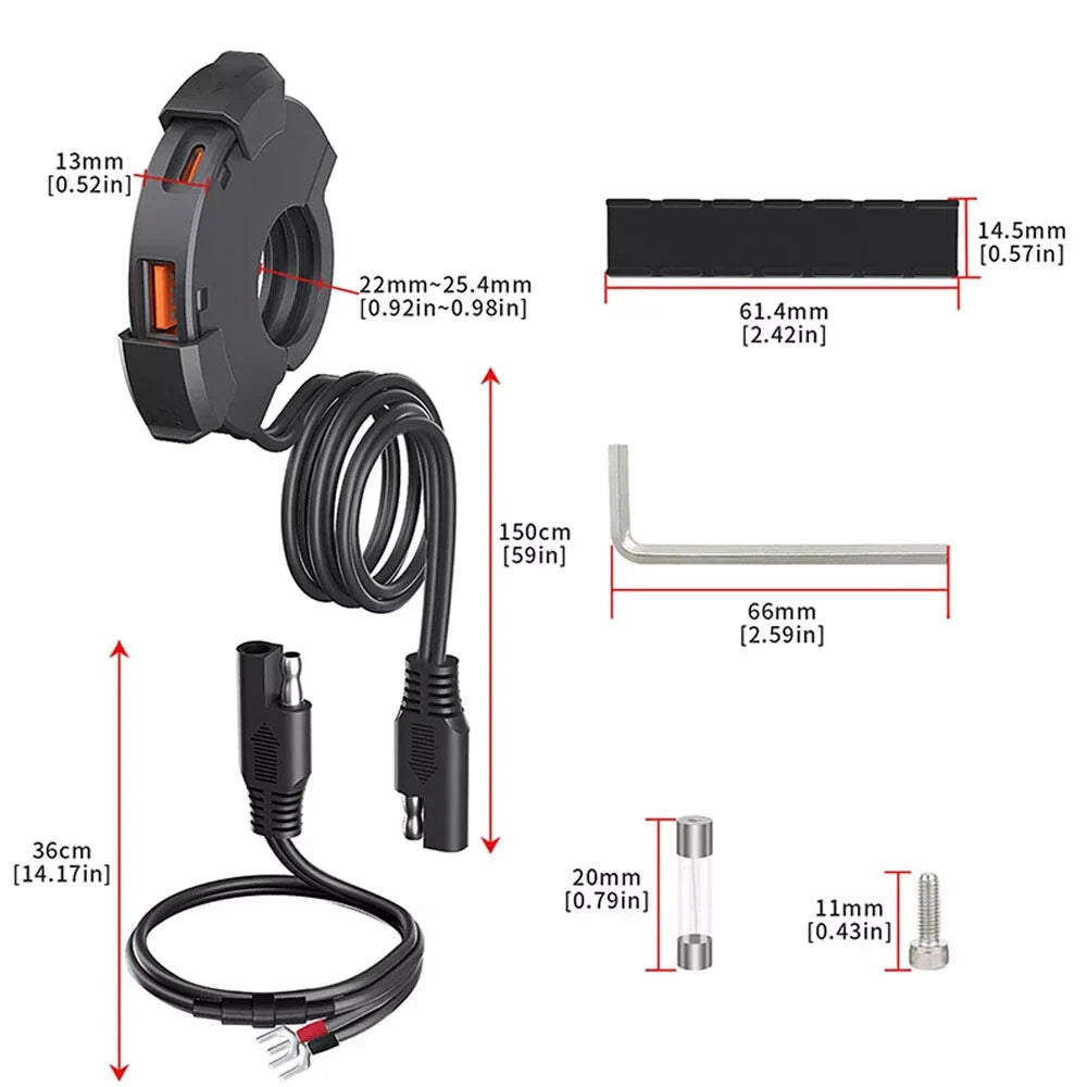 Dual USB Type-C Fast Charger Adapter for Motorcycle (QC 3.0)