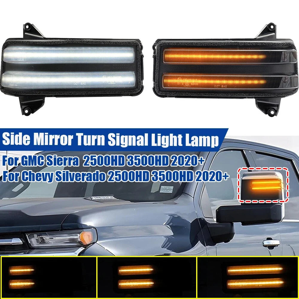 Dynamic DRL Mirror Stop Turn Signal Light for Chevy Silverado 2500HD 3500HD (2020–2023)