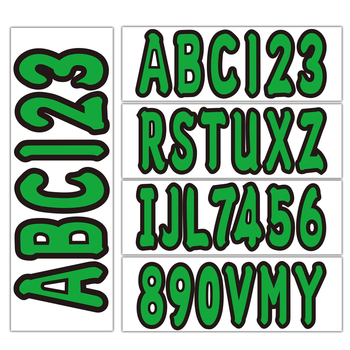 4 Sets of 3" Marine Boat Sticker Decal A-Z Letters and 0-9 Numbers Green
