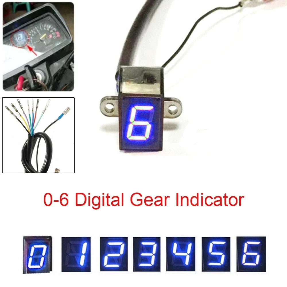 Blue LED Digital Gear Indicator Light for Motorcycle (0-6 Shift)