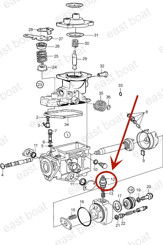 12V Solenoid Stop for Volvo Penta Fuel Injection Pump (Fits 844187, 876615, 859262)
