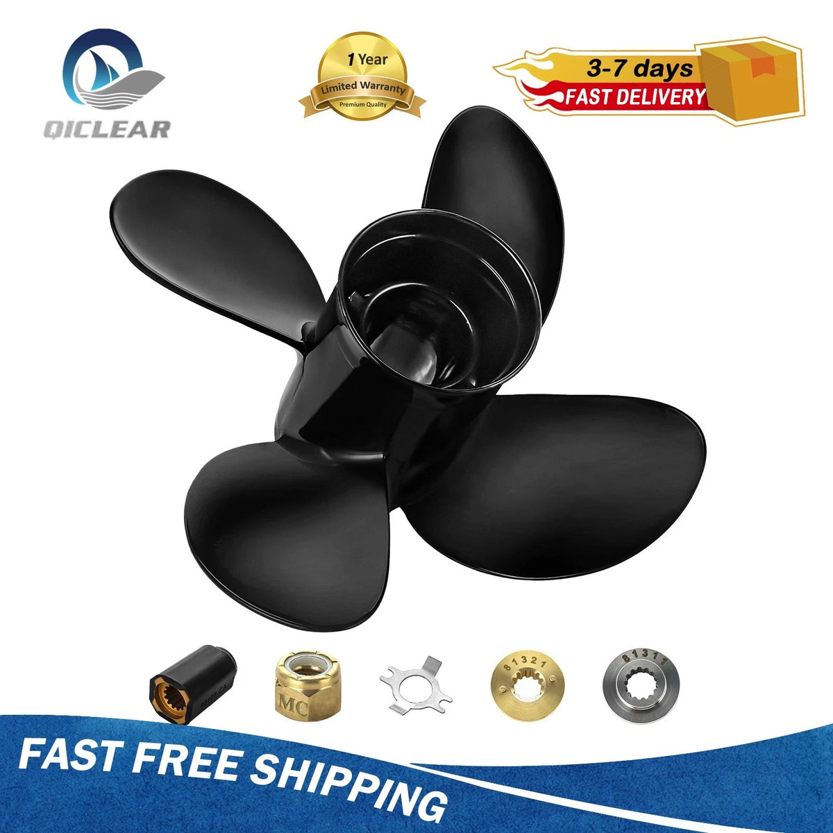 10.1X14 Outboard Boat Propeller for Mercury Engines 25-60HP 13 Tooth 4Blades