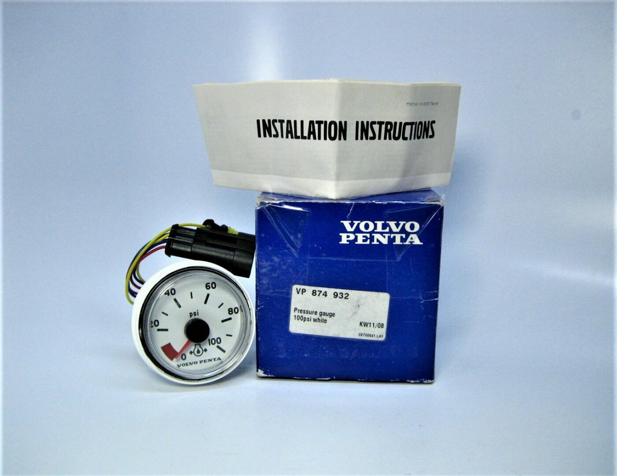 Volvo Penta 874932 OEM Marine 2.25" White 0-100 PSI Oil Pressure Gauge