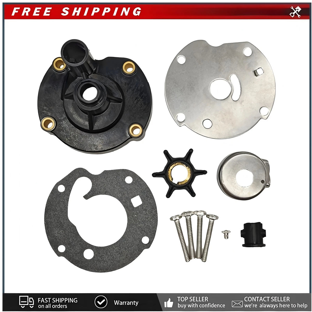 FOR EVINRUDE JOHNSON 6HP 1965 THRU 1979 WATER PUMP IMPELLER KIT NUMBER 763758