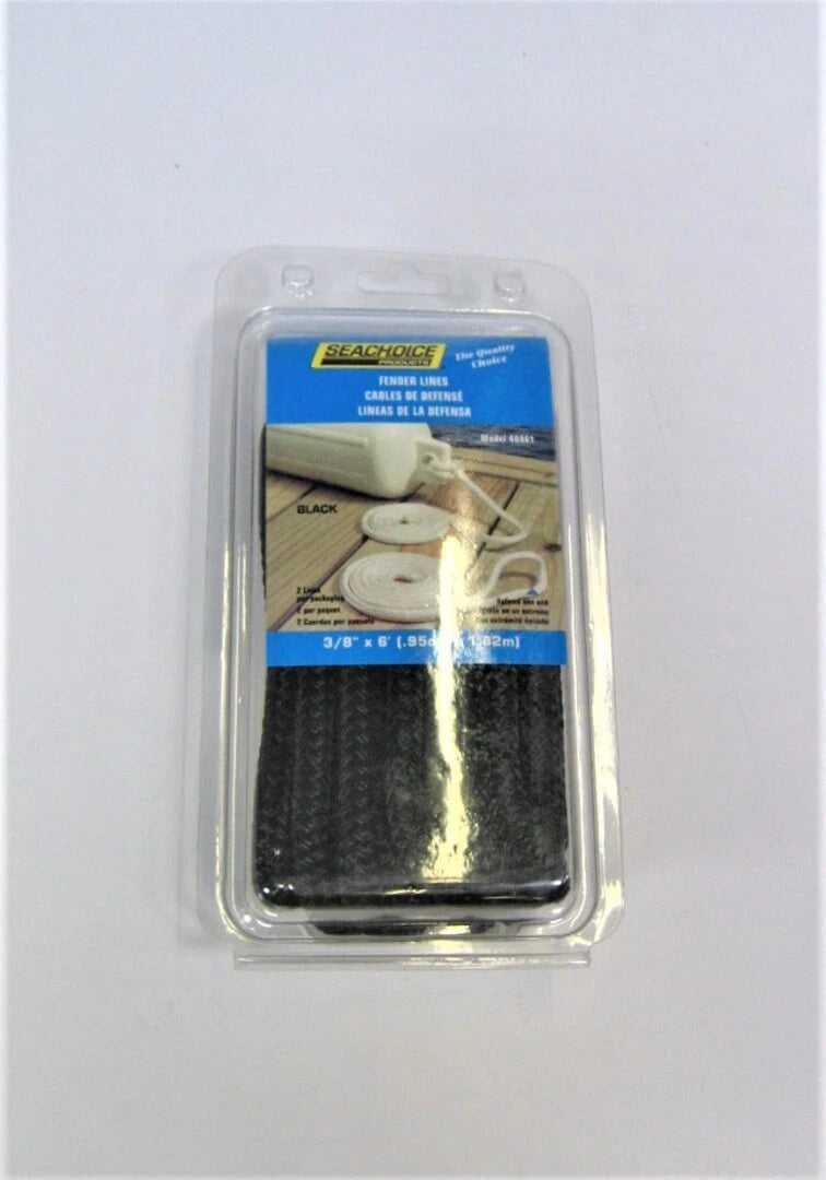 Seachoice 40961 3/8" X 6' Marine Black Fender - Docking Lines *2 Per Pack