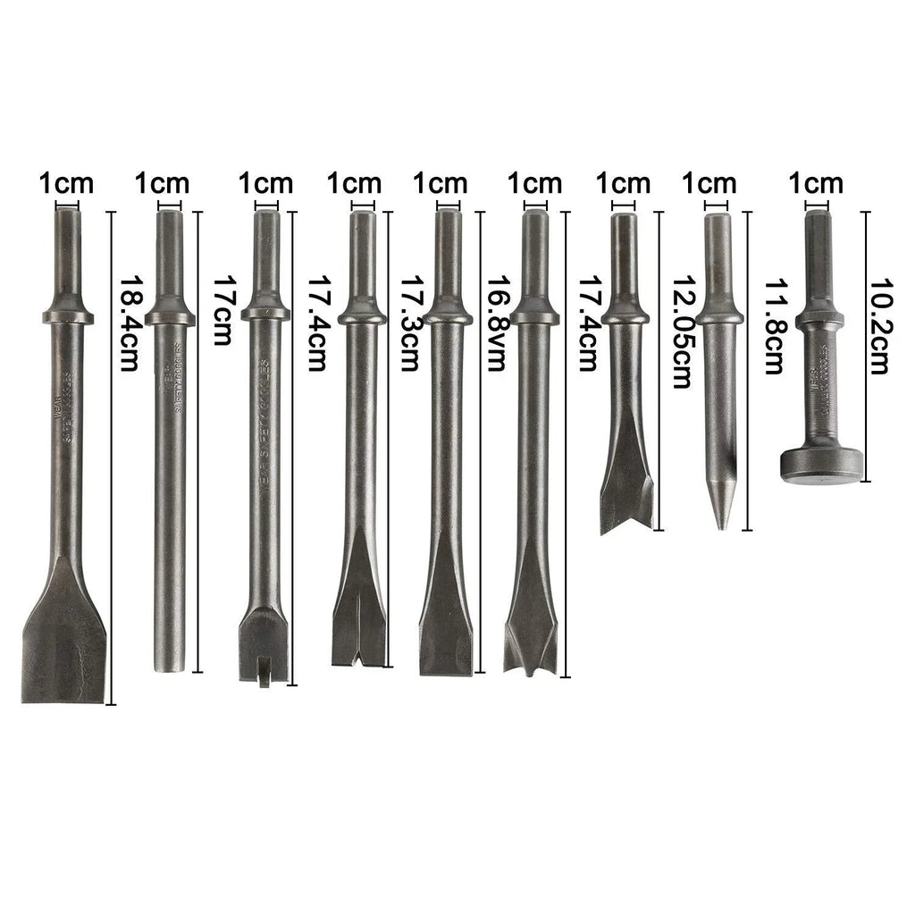 9Pcs Pneumatic Air Hammer Chisel Set 0.39In Shank
