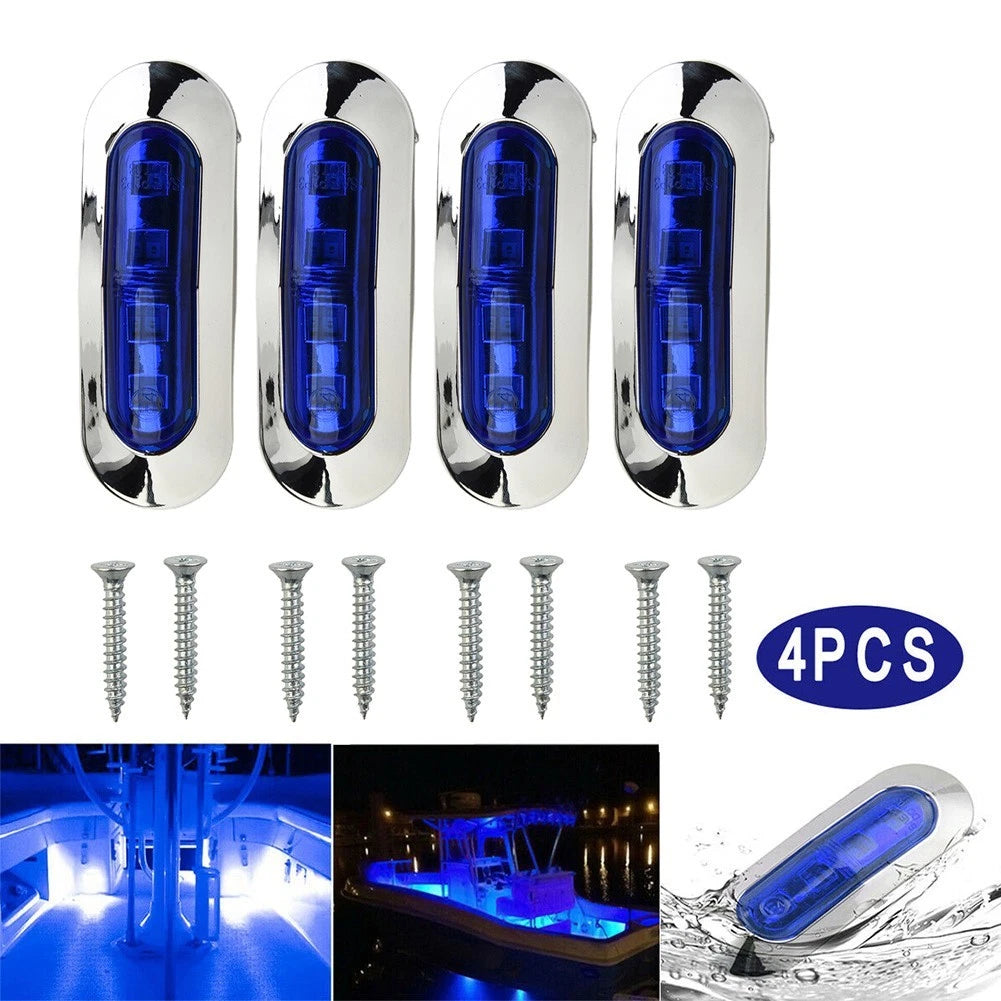4x Truck Marine Boat 4-LED Blue Courtesy Lights Cabin Deck Walkway Stair Lamp