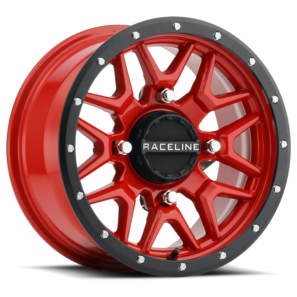 RACELINE Krank Wheel 14x7 4/110 5+2 +10mm Blk/Red for ATV/UTV 2015-2017
