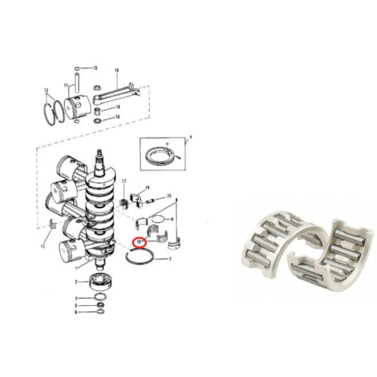 Bearing Rod for Johnson Evinrude Outboard 20-75HP (0388344, 0378528, GLM 22830)