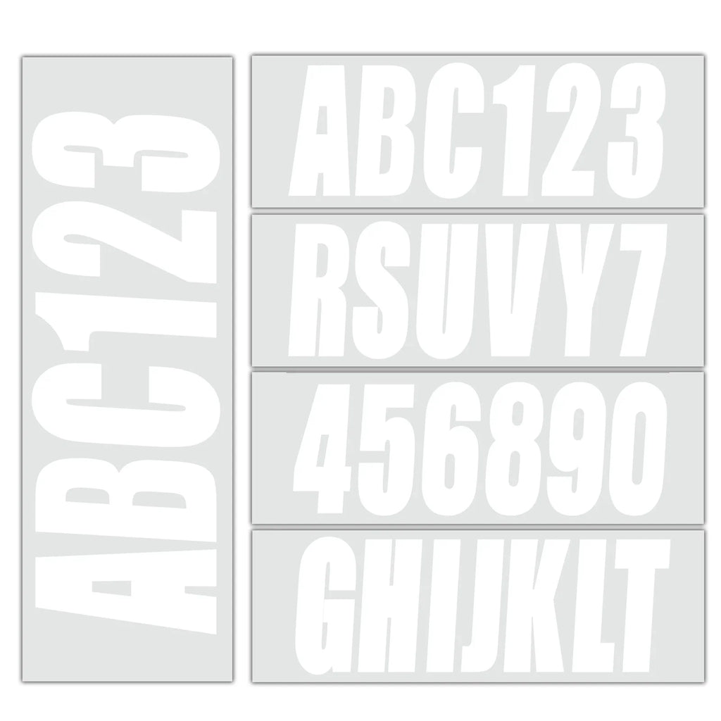 Set of 4 Custom Boat Registration Numbers Decal Stickers A-Z 0-9 White