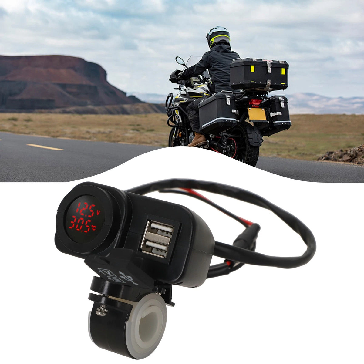 Charger Part Charger DC12V-24V Dual USB LED Display Motorcycle PP Metal