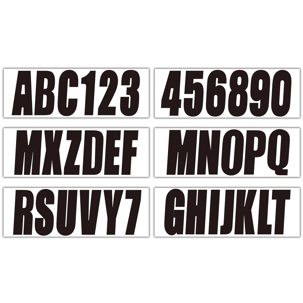 Set of 4 Black Boat Registration Numbers & Letters Marine Vinyl Decals