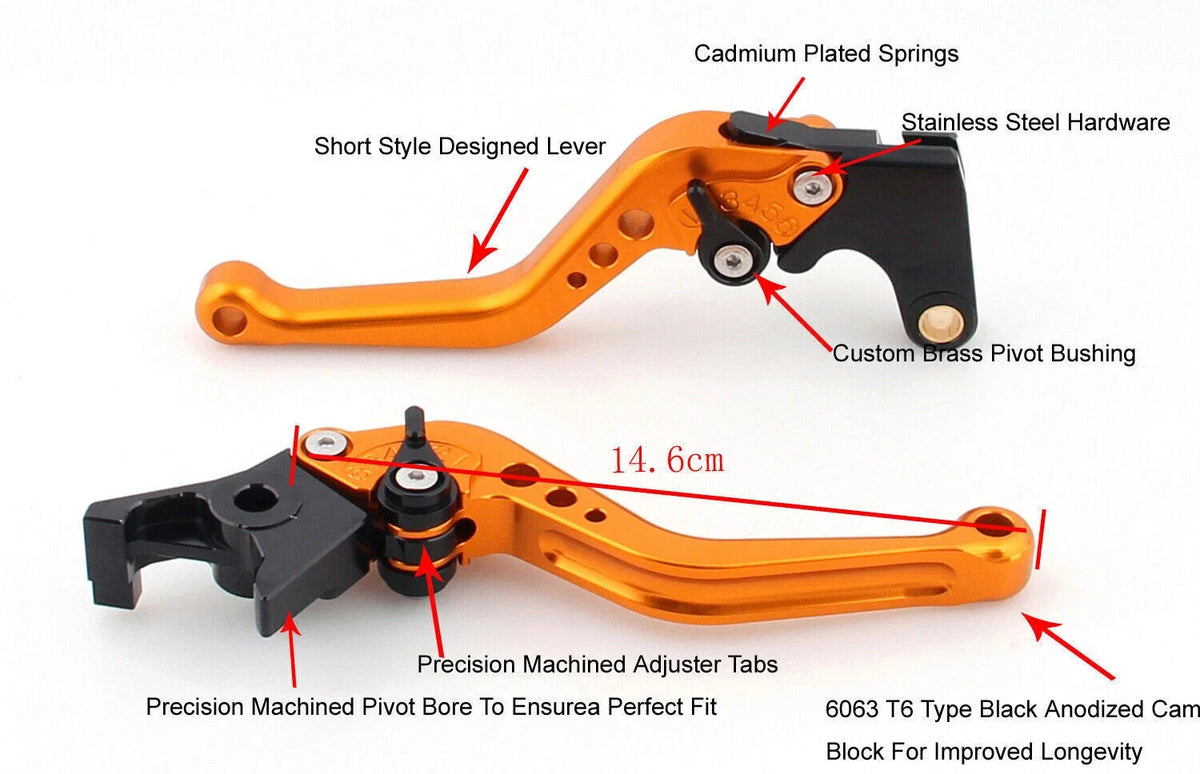 Short Brake Clutch Lever for Kawasaki ZX10R ZX6R Z1000 (2006–2014) Gold T9