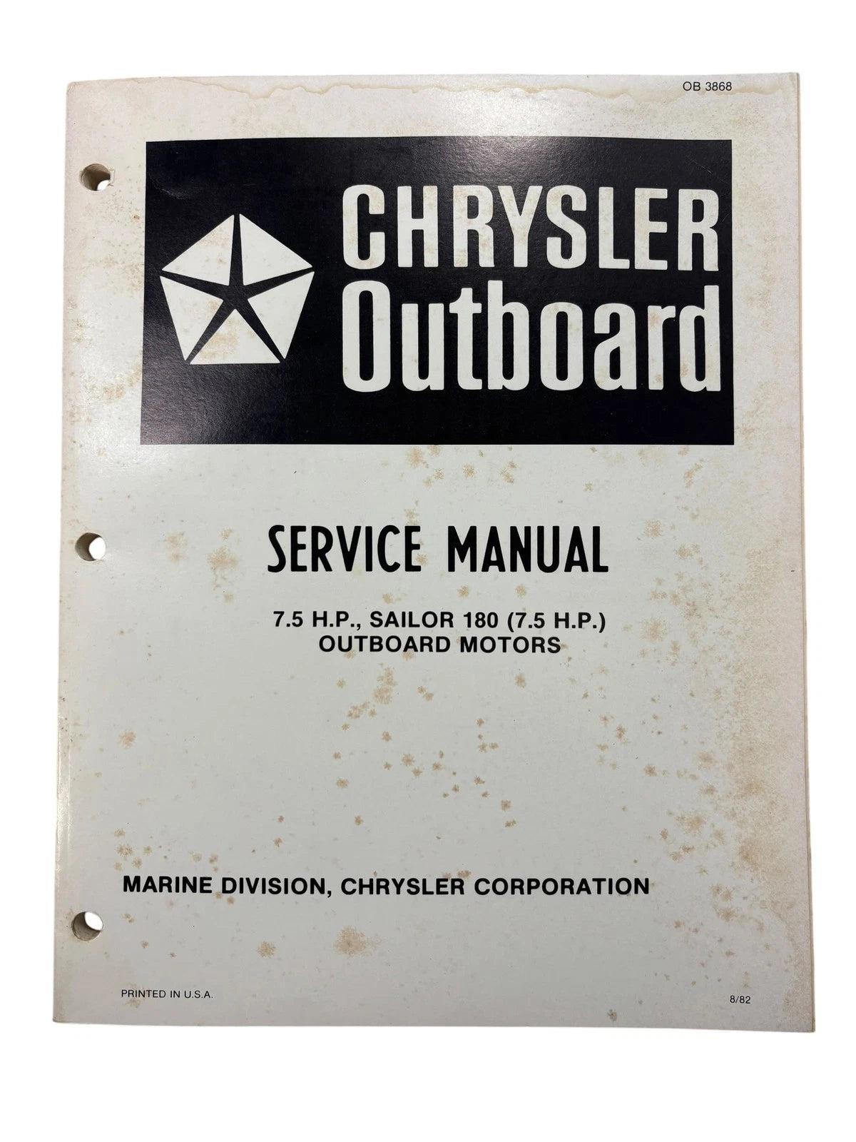 Chrysler Outboards OB3868, 7.5 HP and Sailor 180 Outboard Motors Service Manual