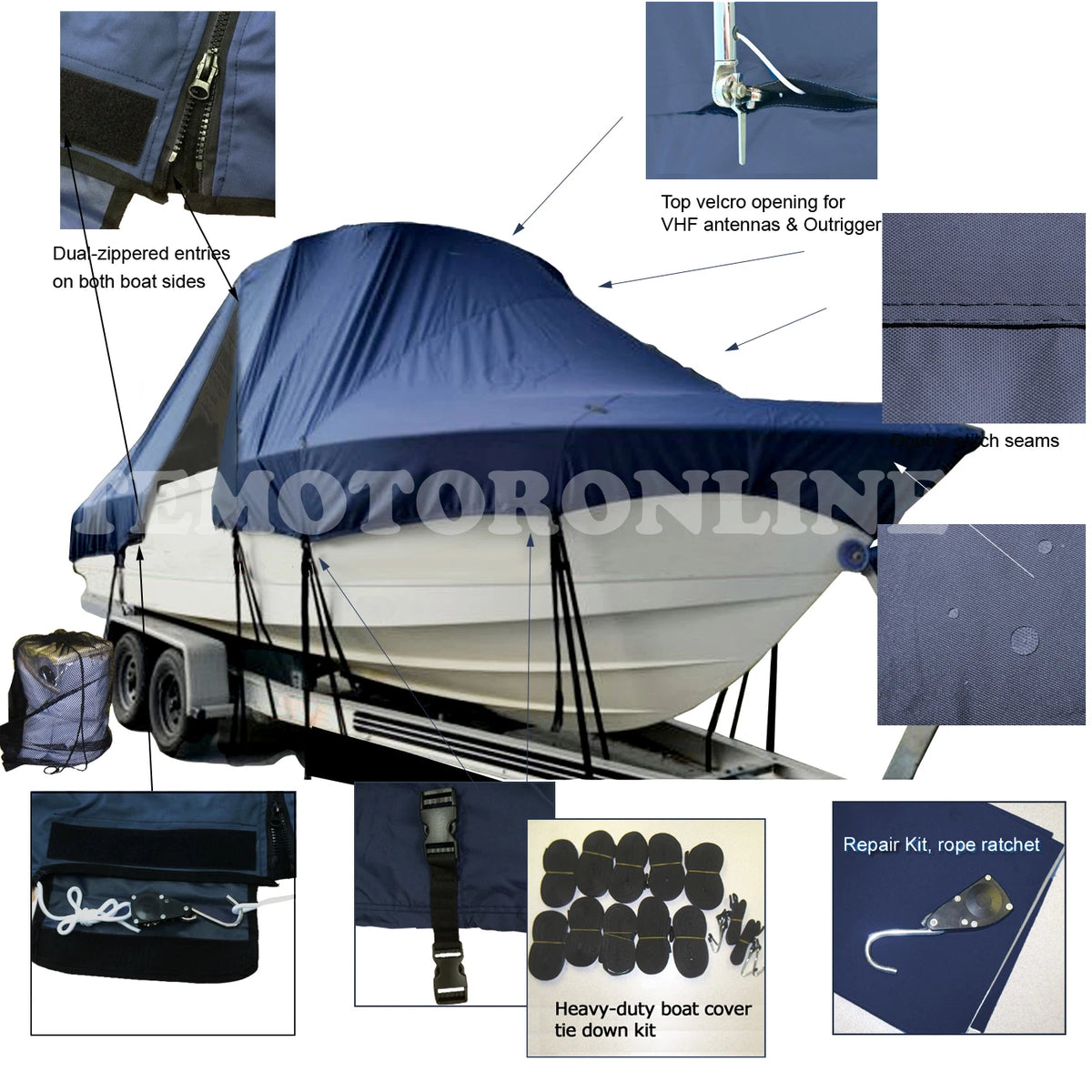 Atlantic 245 CC Center Console T-Top Hard-Top Boat Cover Navy 600D Waterproof