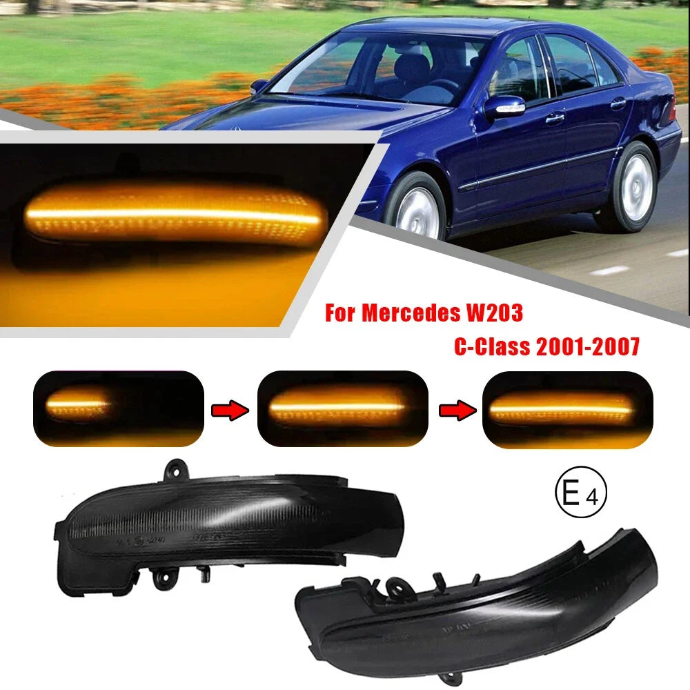 Dynamic LED Side Mirror Turn Signal Light for Benz C-Class W203 S203 (2000–2007)