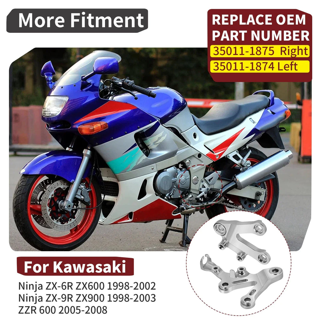 Footpeg Mount Bracket Set for Kawasaki Ninja ZX6R ZX9R ZZR600 (1998–2008)