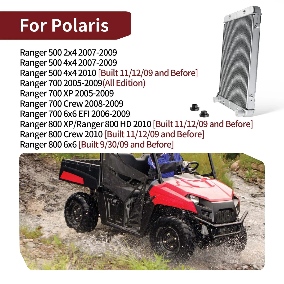 Aluminium Radiator for Polaris Ranger 500 700 XP Crew 700 800 (2006–2014) 1240286 1240211
