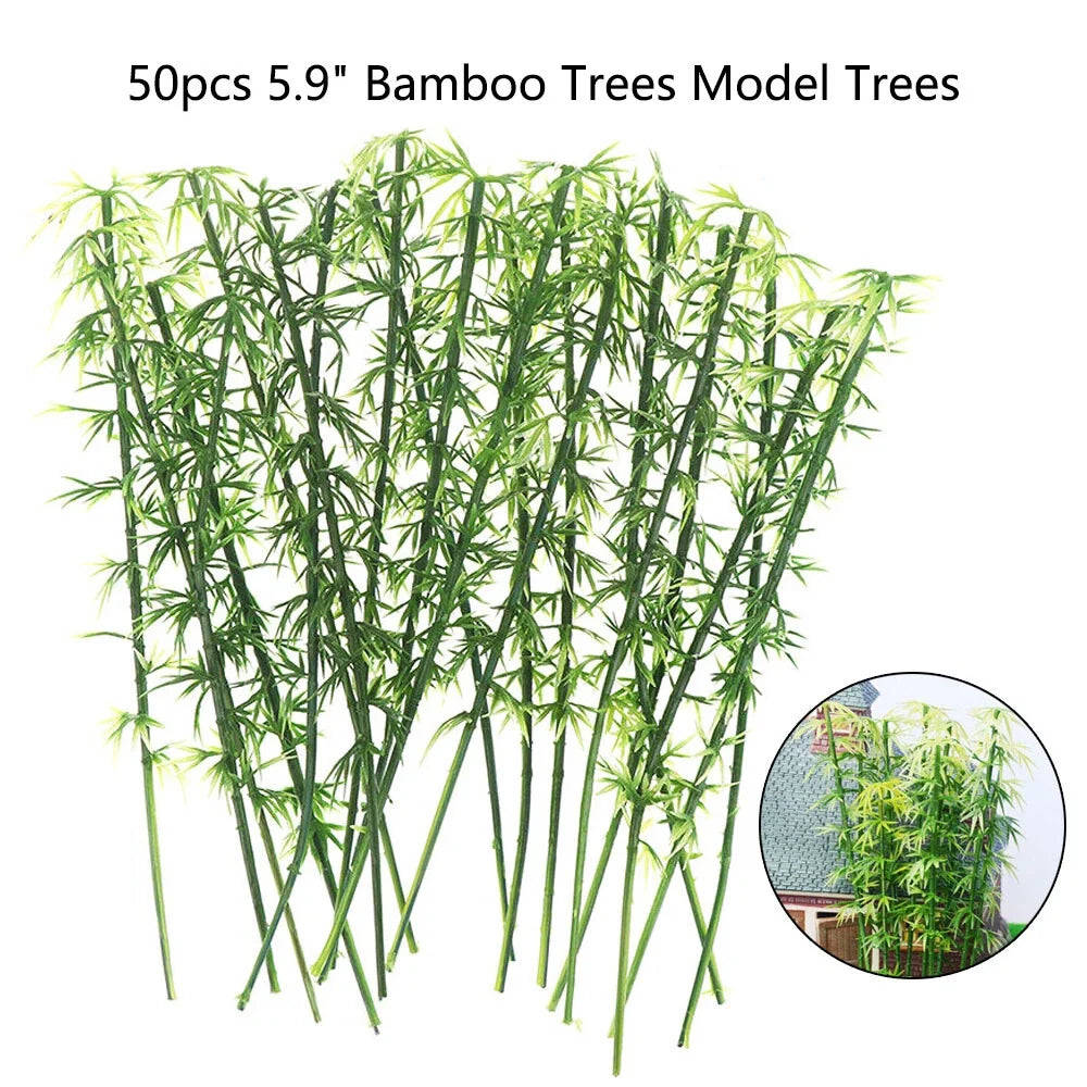 50Pcs Miniature Green Bamboo Trees for Fairy Garden Landscape Decor
