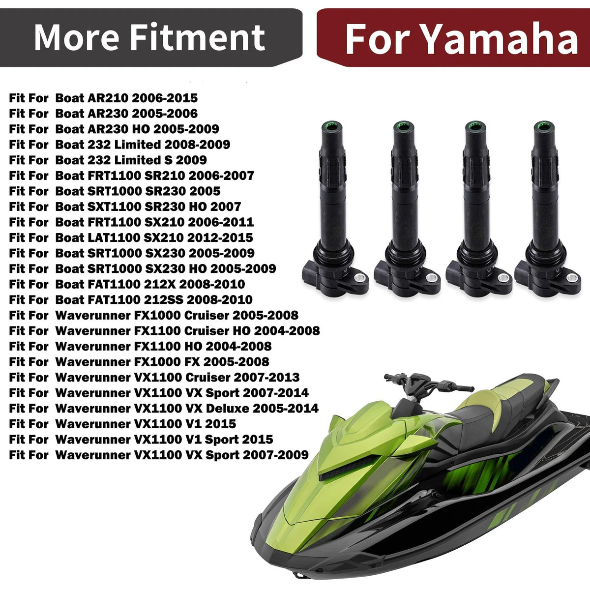 Ignition Coils Set of 4 for Yamaha WaveRunner FX Cruiser FX1100 HO (2004–2008)