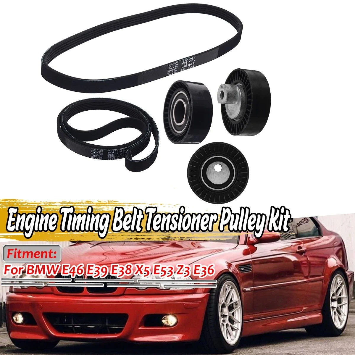 Set of 2 V-Ribbed Belts for BMW E46 E39 E38 X5 E53 Z3 E36