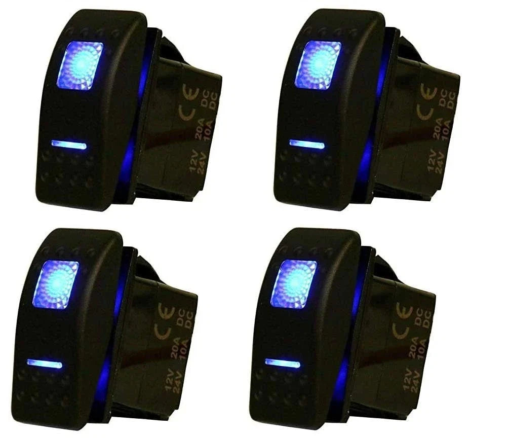 4Pcs 12V 20A Blue LED Rocker Switch Waterproof DPDT 7 Pin for Marine