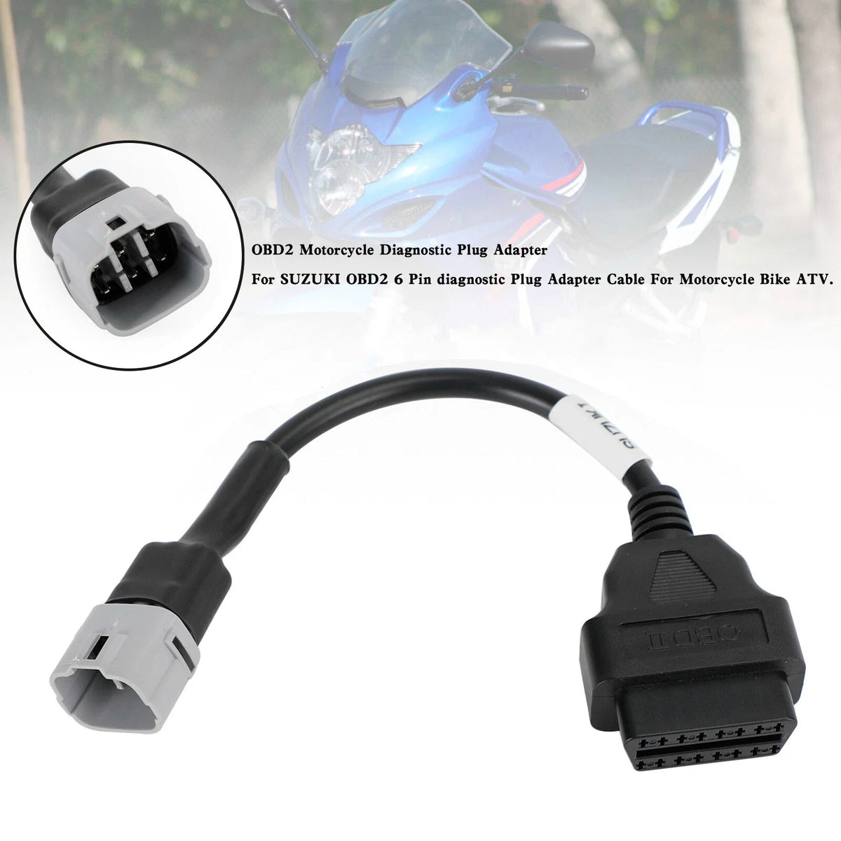 OBD2 6 Pin Diagnostic Plug Adapter for Suzuki Motorcycle Scooter ATV (T9)