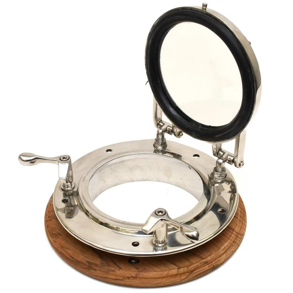 Boat Portlight Window - 6 3/4 Inch Wooden Trim Twist Latch SS