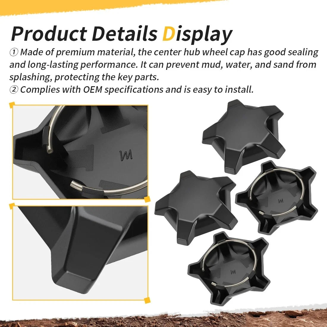 Set of 4 Matte Flash Black 5 Lug Rim Caps for Polaris RZR Pro R (2022–2024)