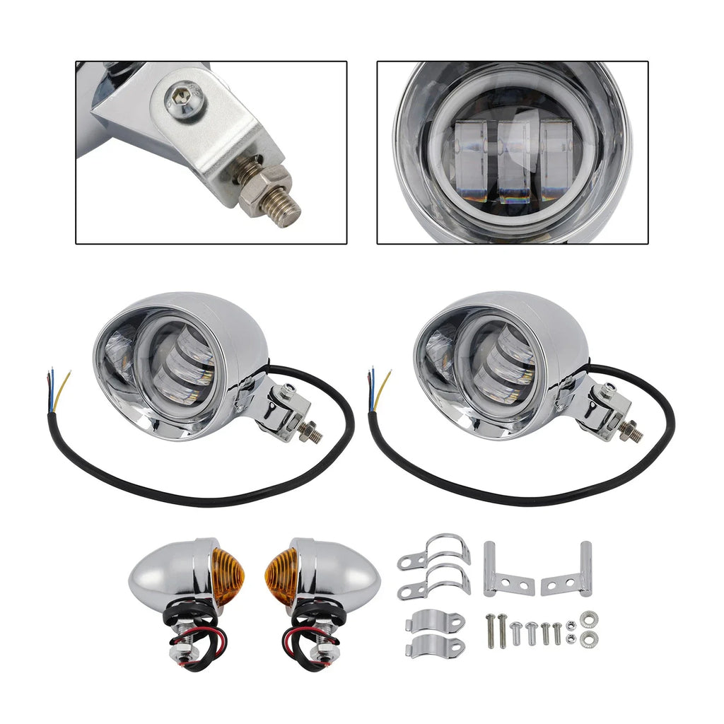 Headlight Lamp Spotlight for Motorcycle (Universal, Chrome)