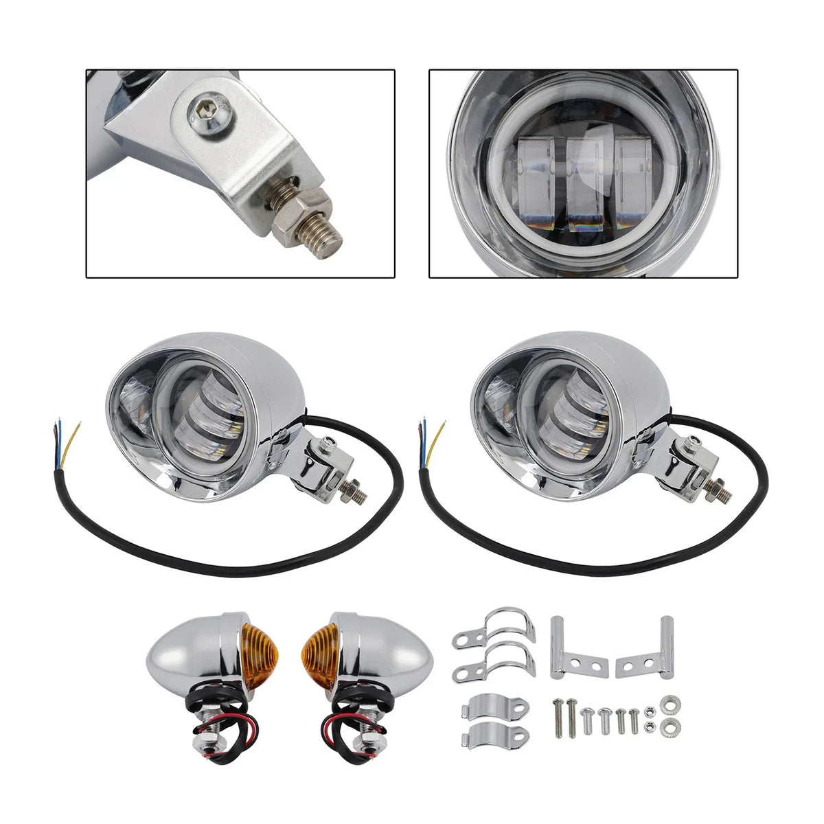 Headlight Lamp Spotlight for Motorcycle (Universal, Chrome)