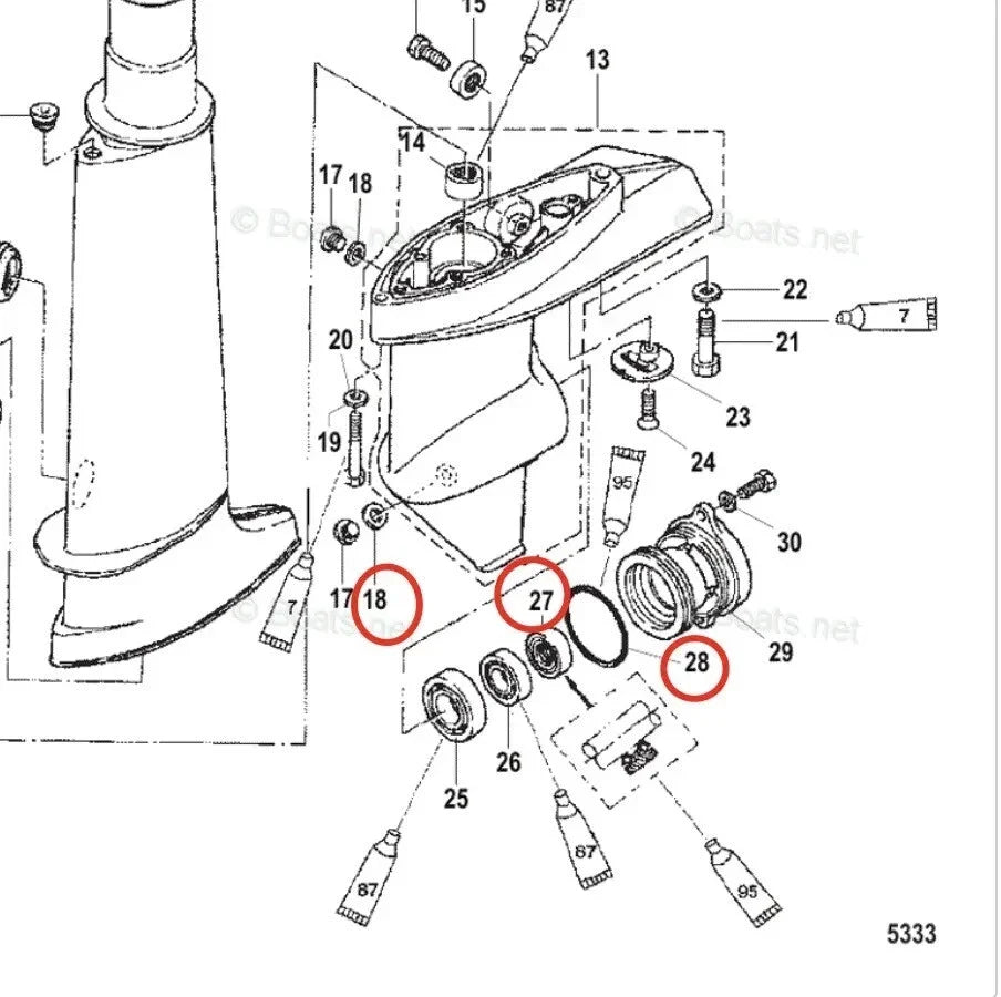 Lower Unit Gearcase Seal Kit for Mercury 4/5/6HP (26-16130, 25-16131, 8150264, 95200)
