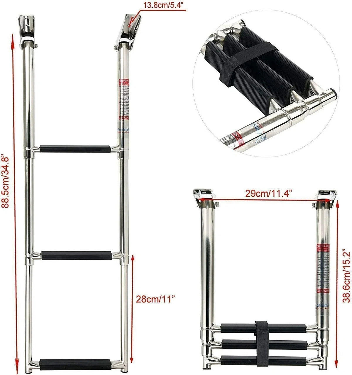 3 Step Telescoping Stainless Steel Boat Ladder for Dock Use