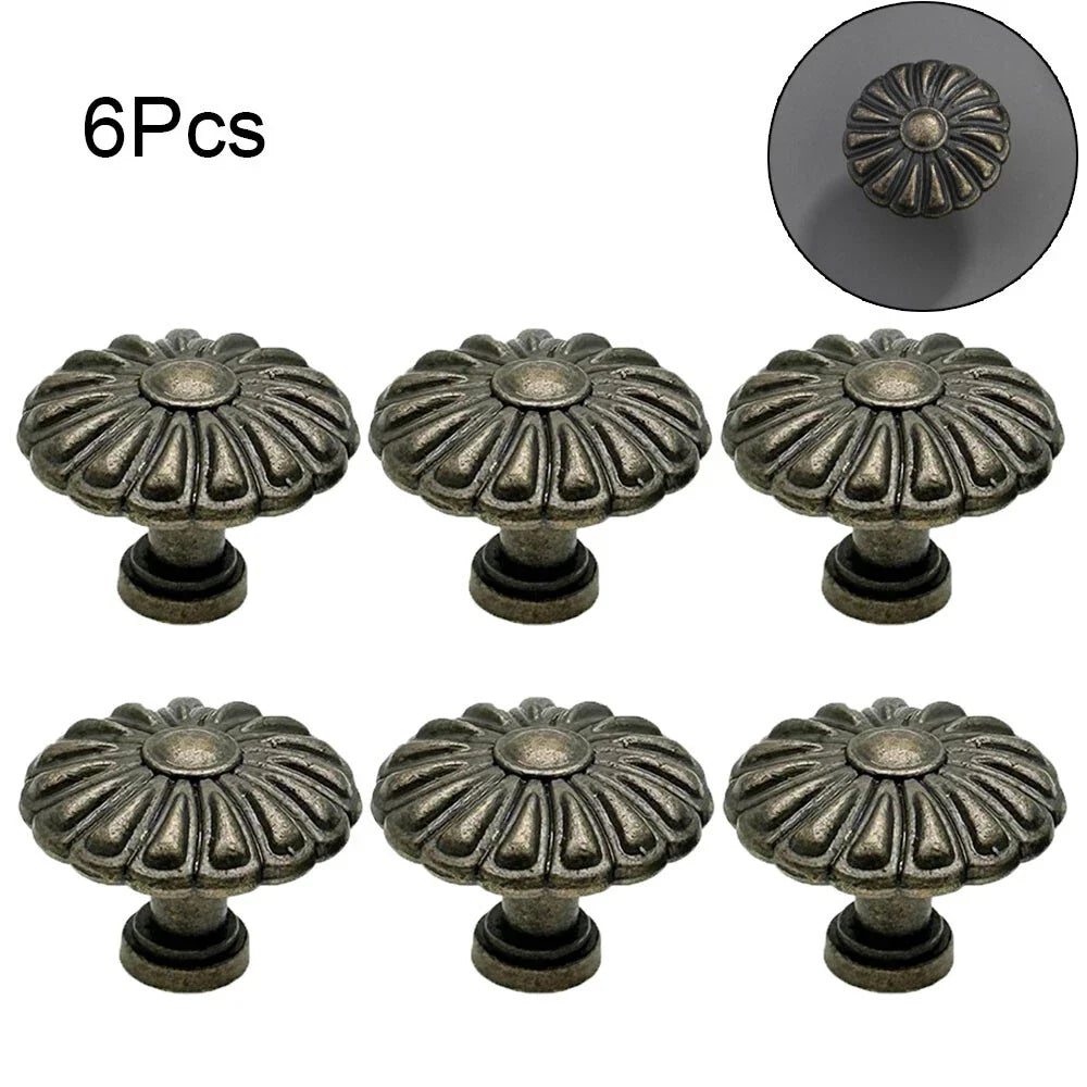 6X Antique Flower Shape Pull Handle Knob for Drawer Door Cabinet (N/A)